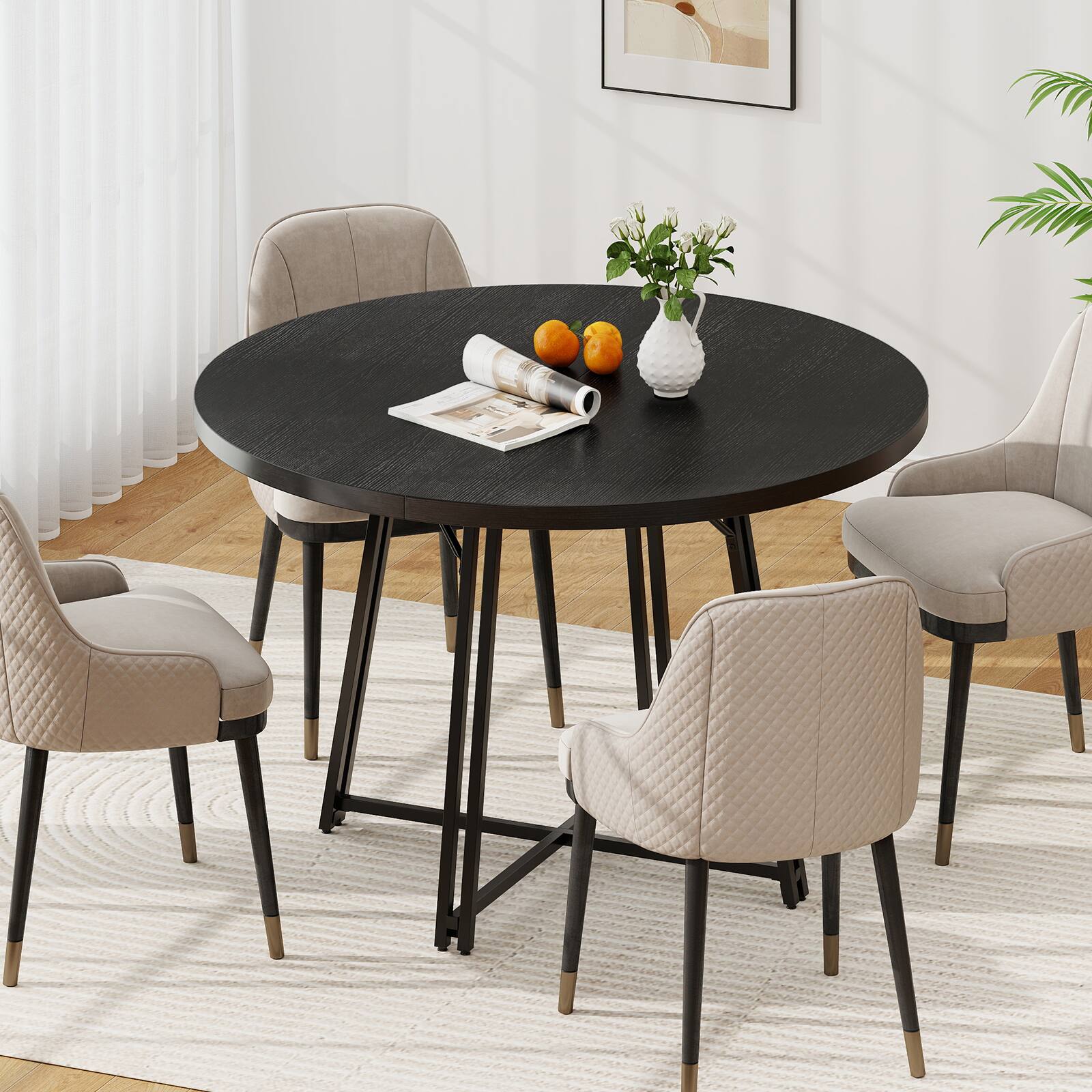 Alt View 7. Gymax - Gymax 47 Inch Dining Table w/8 Metal Supporting Legs & Cross Base for Dining Room Black - Black.