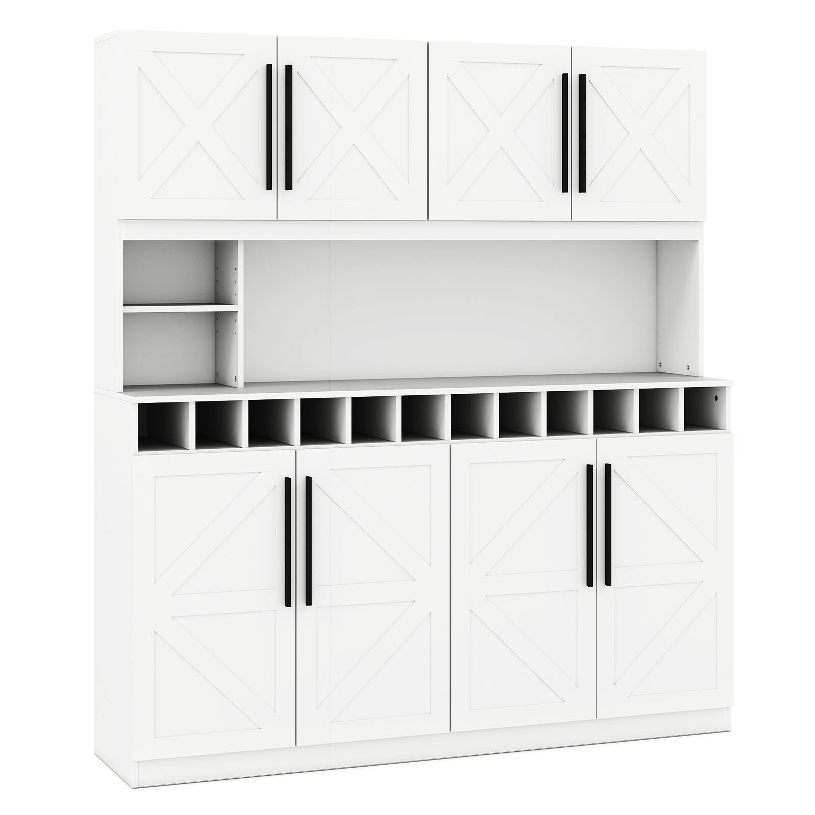 Alt View 9. Gymax - Gymax 63'' Wide Kitchen Buffet Hutch w/4 Cabinets 2 Open Shelves & 12-Bottle Wine Rack White - White.