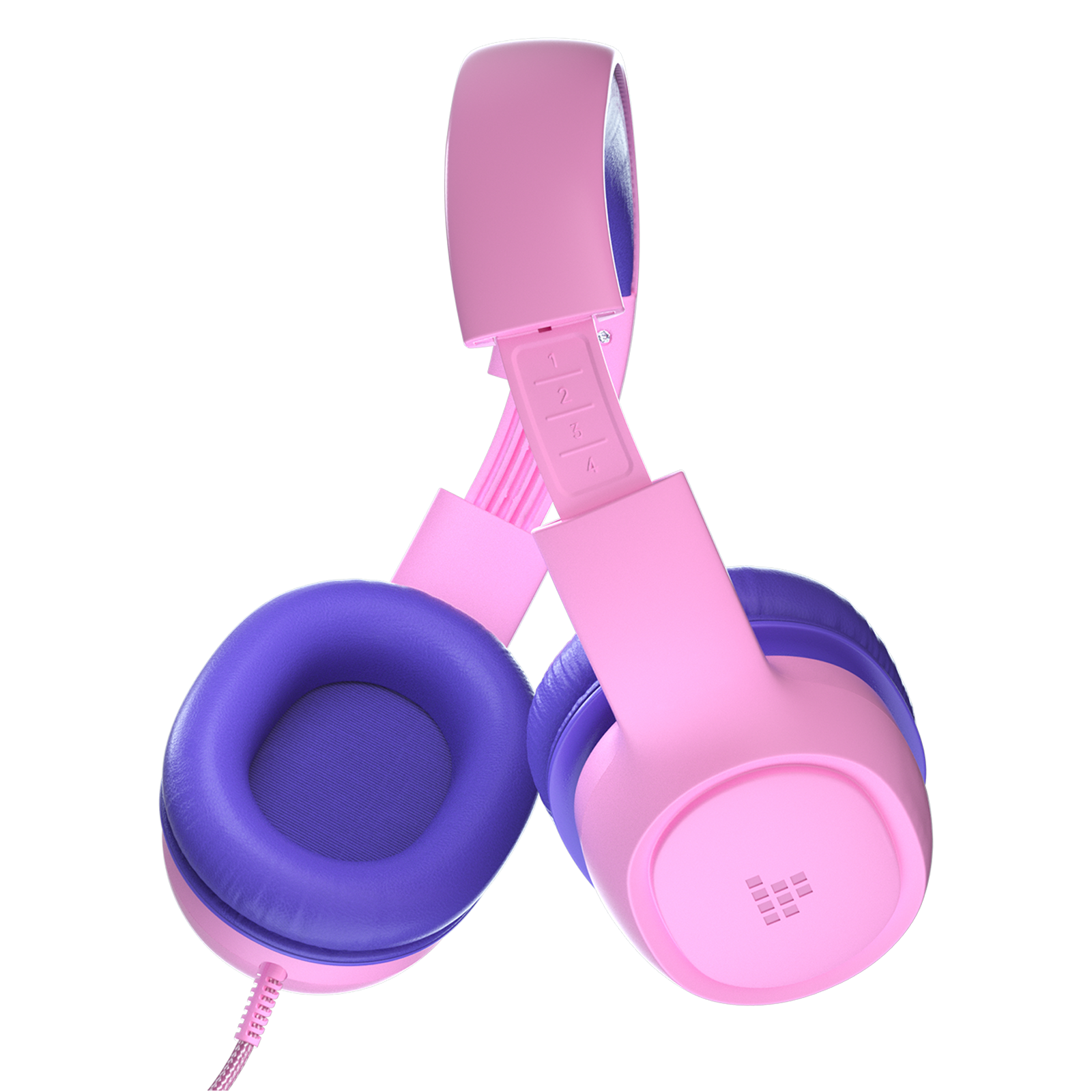 Angle. Tronsmart - KH01 Wired Headphones for School Travel, Safe Volume Limited, Foldable Lightweight Over-Ear Headphones for PC/Tablet - Violet Pink.