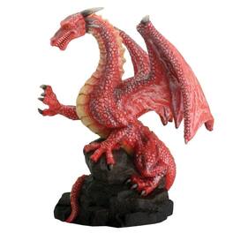 Pacific Trading - Dragon On Rock Resin Figure 4 inch - Red