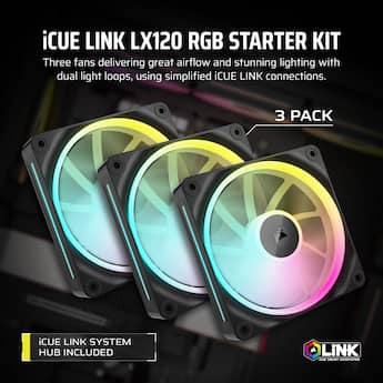 CORSAIR iCUE LINK LX120 RGB 120mm PWM Case Fans Starter Kit (3 CORSAIR iCUE LINK LX120 RGB 120mm PWM Case Fans Starter Kit (3