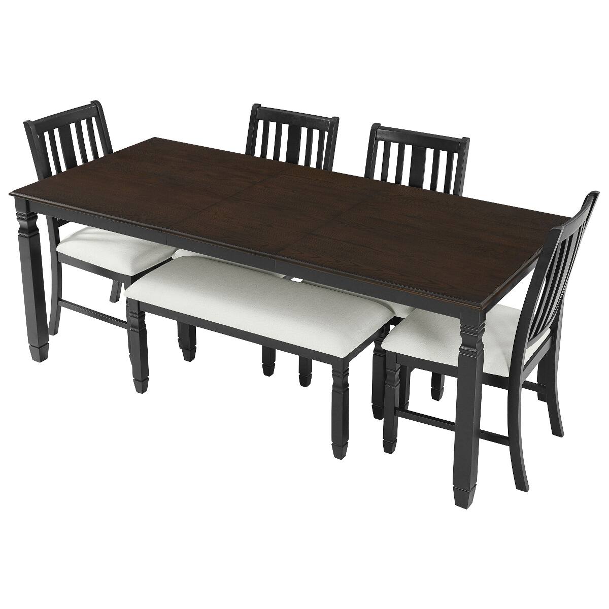 Alt View 4. Loheer - Loheer 6-Piece Dining Set for 6, Extendable Farmhouse Table with Bench and Upholstered Chairs - Espresso, Black, Beige.