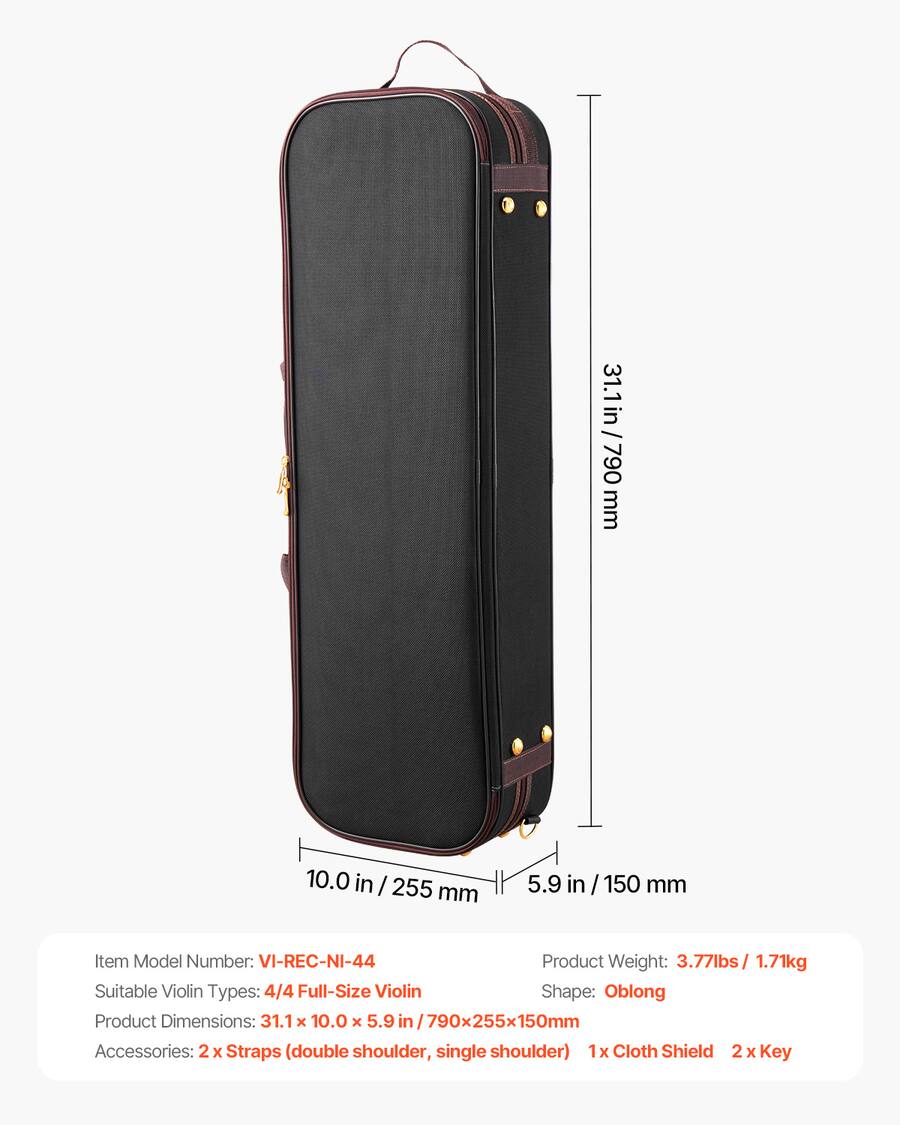 VEVOR 4/4 Full Size Violin Case, Built in Hygrometer, Lightweight ...