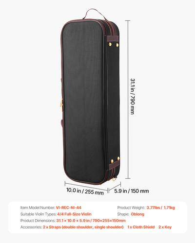 VEVOR 4/4 Full Size Violin Case, Built in Hygrometer, Lightweight VEVOR 4/4 Full Size Violin Case, Built in Hygrometer, Lightweight