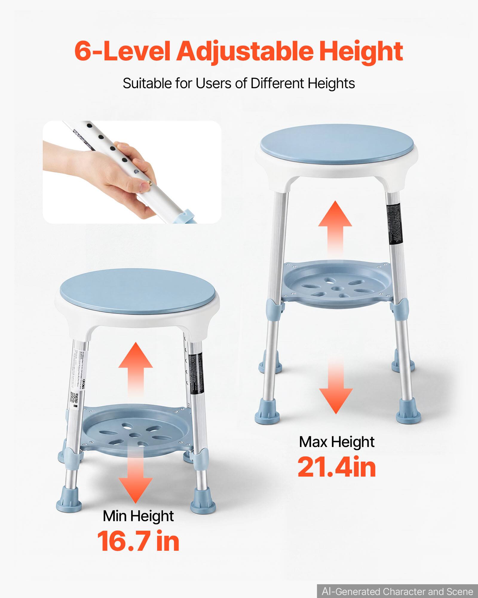 6-Level Adjustable Height  
Suitable for Users of Different Heights  
Max Height 21.4 in  
Min Height 16.7 in  
AI-Generated Character and Scene