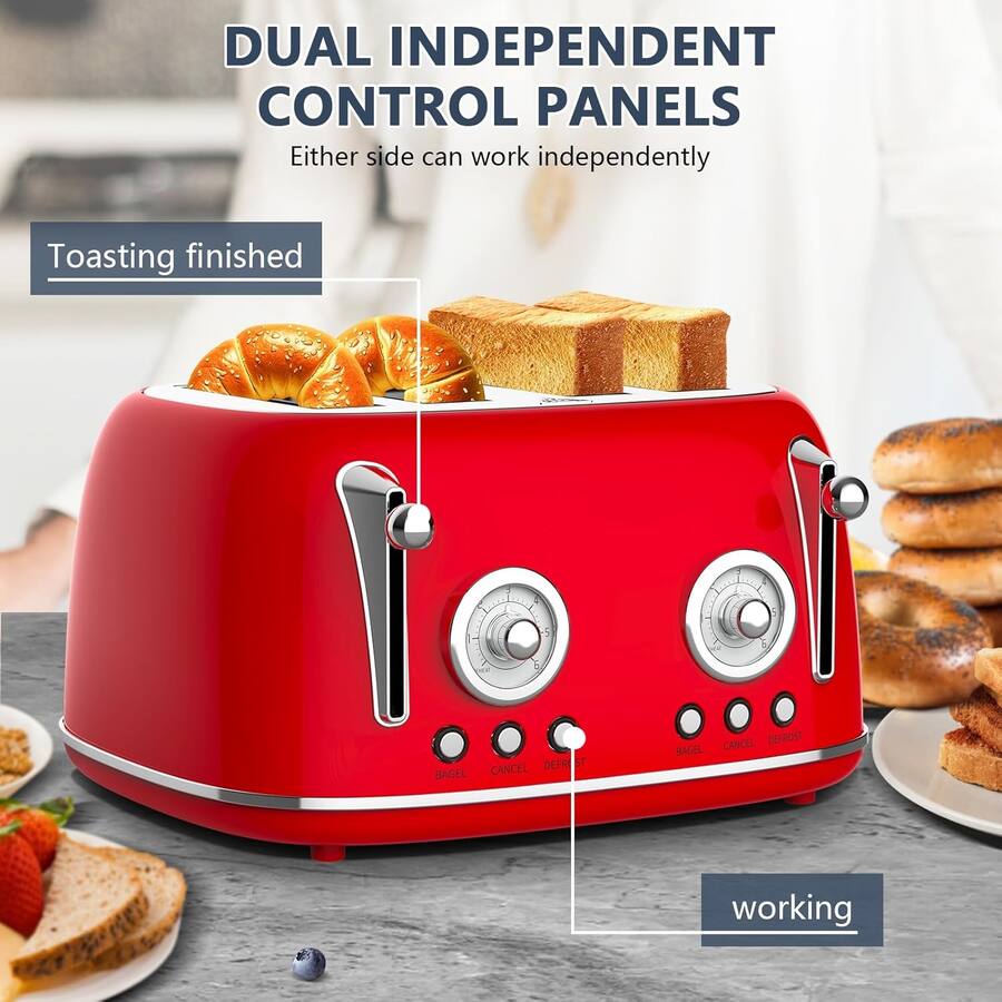 Multislice Control Toaster MOOSOO Stainless Steel Toaster 4 Slice, Dual Control with Warming Rack ...