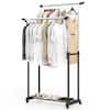 Front. Costway - Costway Rolling Clothes Rack with Adjustable Height, Heavy-Duty Metal Rack for Laundry - Silver.