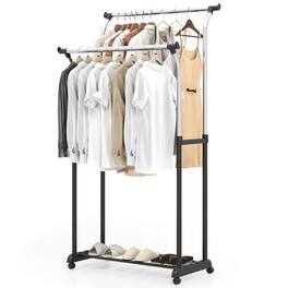 Costway - Rolling Clothes Rack with Adjustable Height, Heavy-Duty Metal Rack for Laundry - Silver