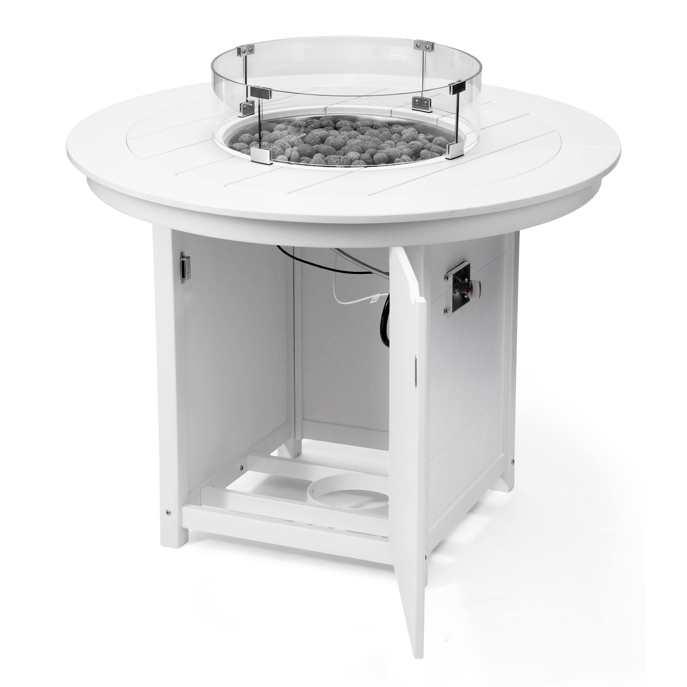 Left. WestinTrends - WestinTrends Helios 47" Modern Outdoor Patio Propane Round Counter Height Fire Pit Table - White.