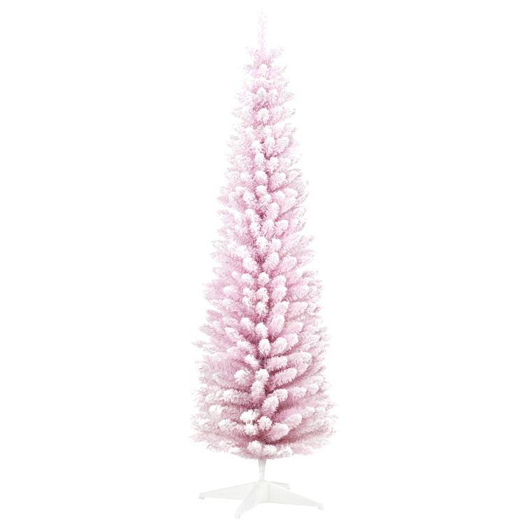 PULUZ - feet Decorated Christmas Tree Snow Flocked Artificial Christmas Tree with Pencil Shape, Realistic Branches - Pink
