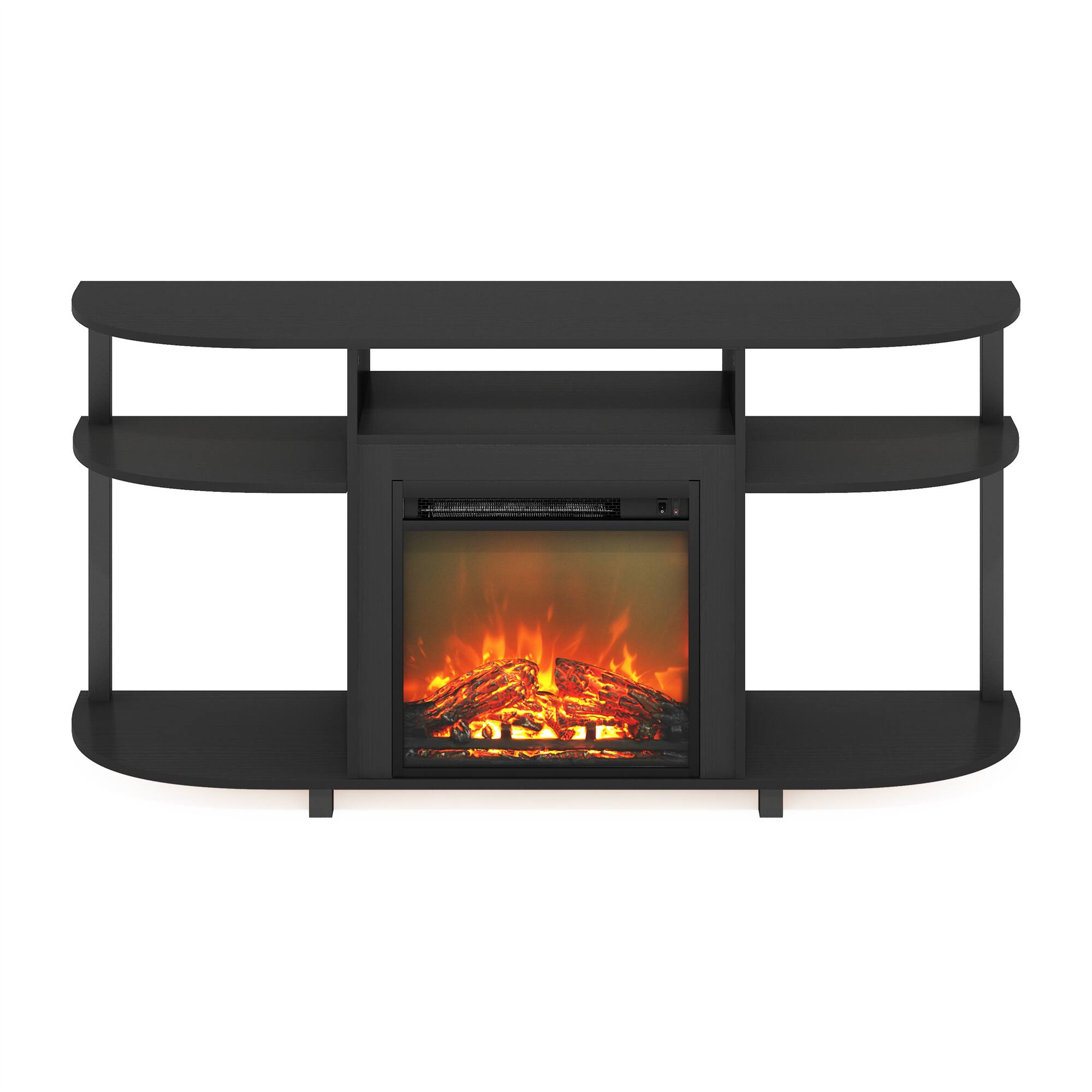 Alt View 2. Furinno - Jensen Open Storage Curved Entertainment Center Stand with Fireplace for TV up to 55 Inch - Americano.