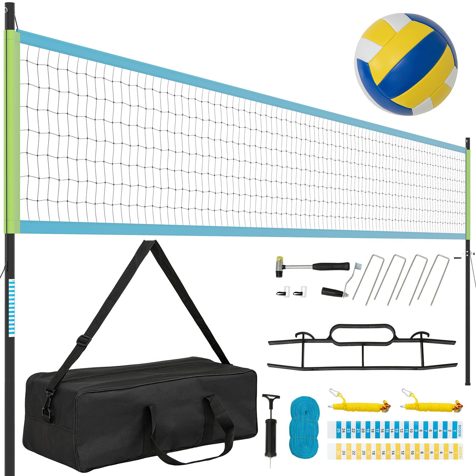 Front. Ecooso - Portable Outdoor Volleyball Net System Set for Backyard Beach and Park - Blue + Green/Yellow.