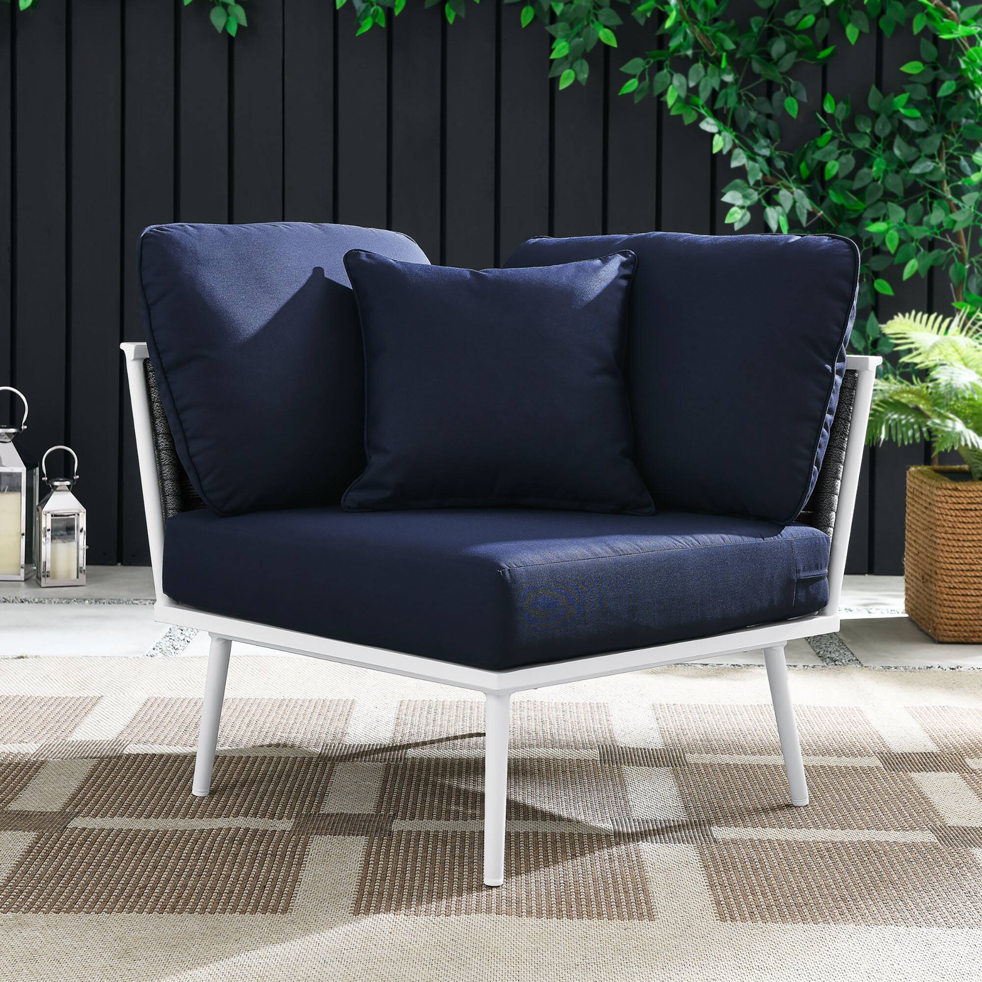 Front. Modway - Stance Outdoor Patio Aluminum Corner Chair by Modway - White Navy.