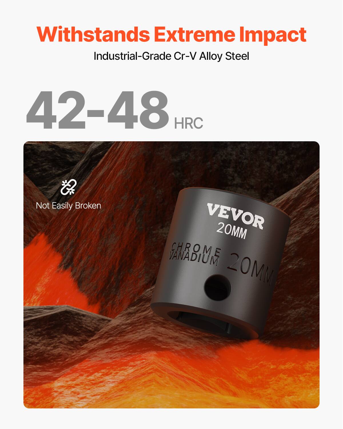 Withstands Extreme Impact Industrial-Grade Cr-V Alloy Steel 42-48 HRC Not Easily Broken VEVOR 20MM Chrome Vanadium 20MM