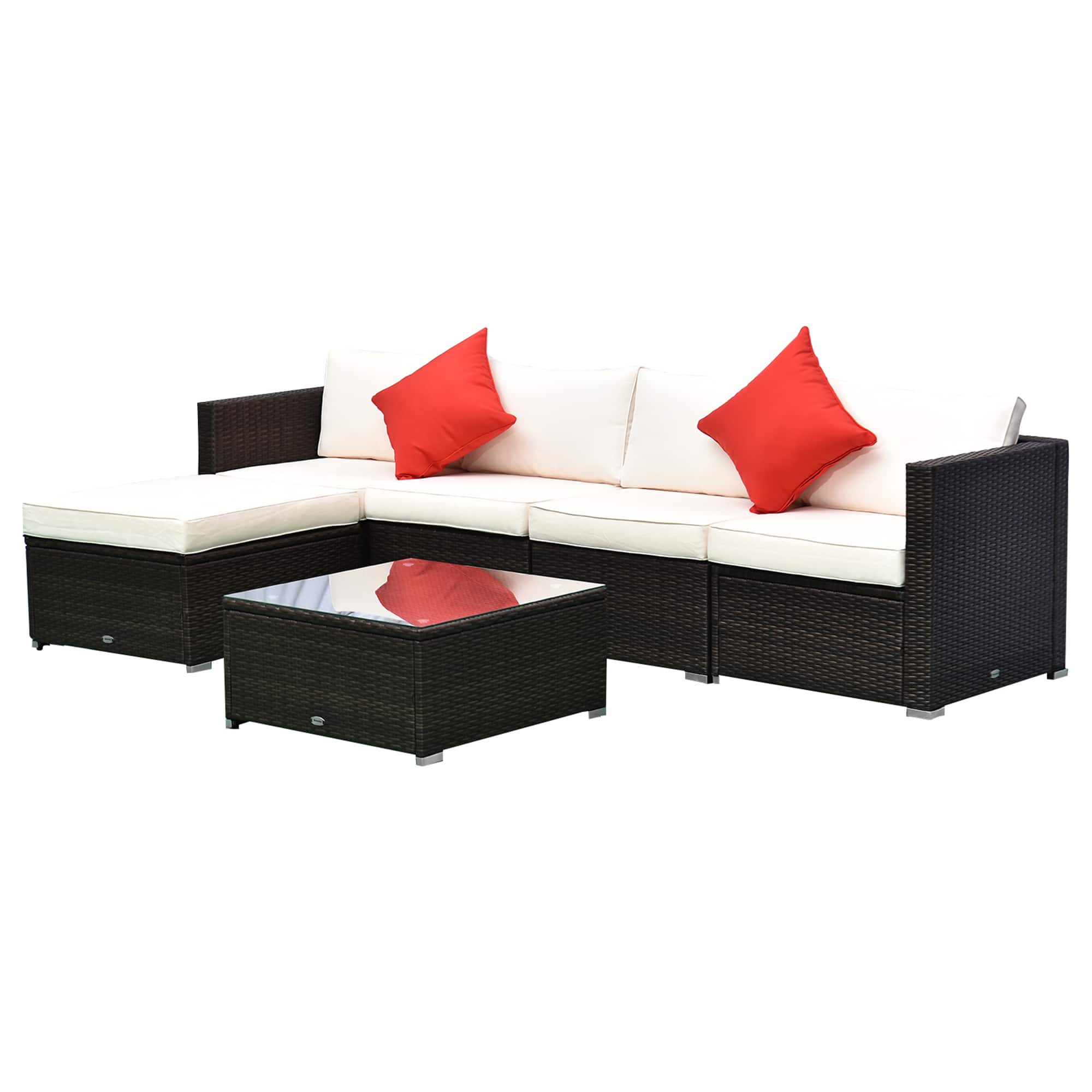 Outsunny - 6 Piece Patio Furniture Set Outdoor Wicker Conversation Set All Weather PE Rattan Sectional Sofa Set with Ottoman - Mixed Brown, Cream White