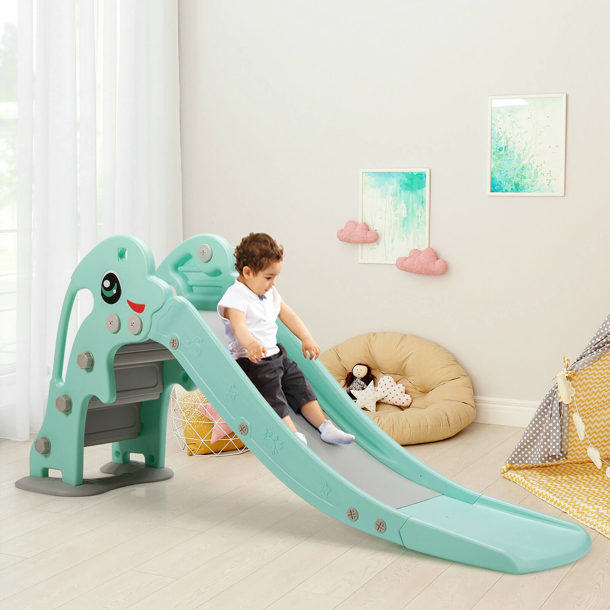 Alt View 3. Costway - Costway 3-in-1 Kids Climber Slide Play Set w/Basketball Hoop Indoor & Outdoor - Green.