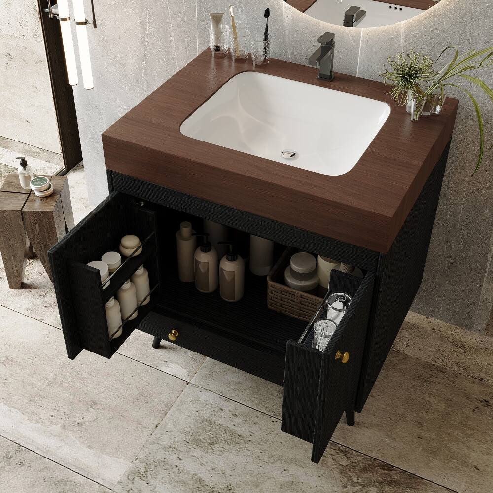 Alt View 2. Loheer - Loheer 30 inch freestanding bathroom vanity Faux Marble Top - Black, Gold, Walnut, White.