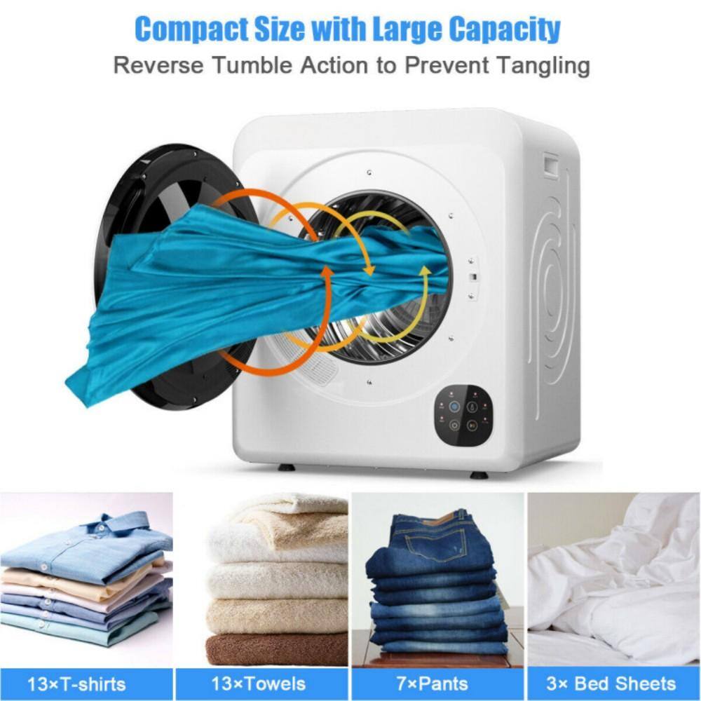Compact Size with Large Capacity  
Reverse Tumble Action to Prevent Tangling  

13x T-shirts  
13x Towels  
7x Pants  
3x Bed Sheets
