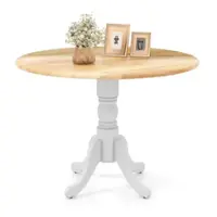 Costway 4-Person Dining Table Wooden Kitchen Table with Solid Rubber Wood Frame for Kitchen - White + Natural - Front_Zoom