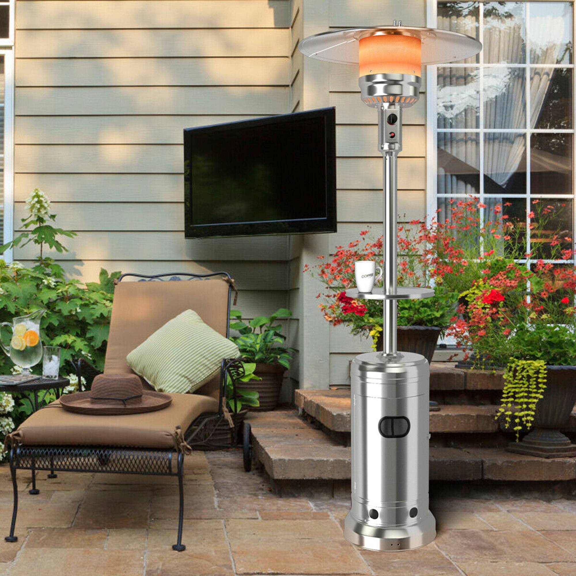 Alt View 2. Costway - Costway 87" Tall Patio Propane Heater 48,000 BTU W/Table & Wheels Silver - Silver.