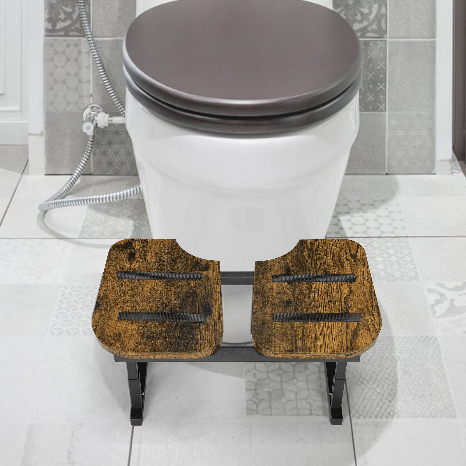 Back. Oumilen - Set of 2 Adjustable Toilet Foot Stools, Brown - Brown.