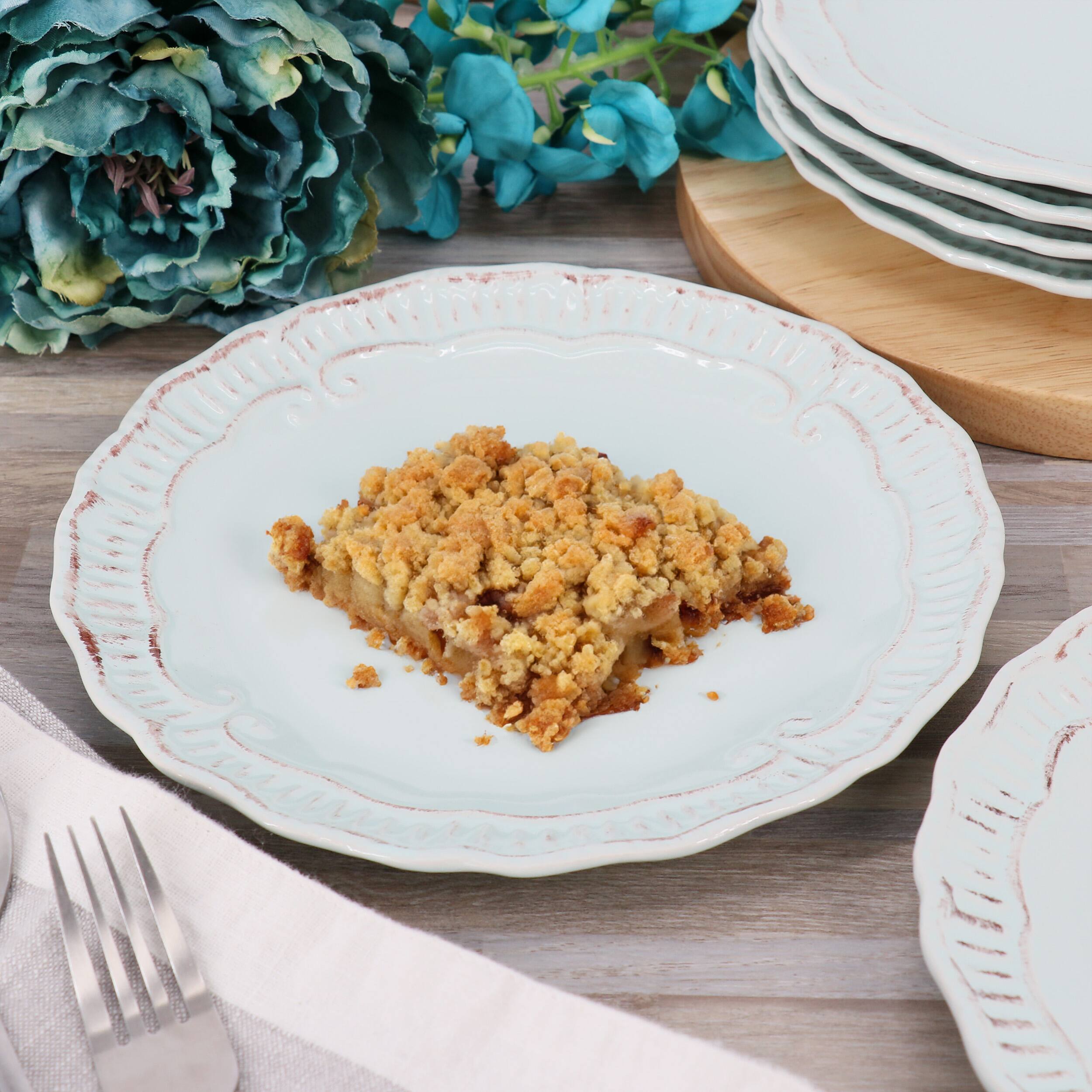 Alt View 4. Modern Southern Home - Modern Southern Home Capri 6 Piece 9 Inch Stoneware Embossed Dessert Plate Set in Egg Blue - White.