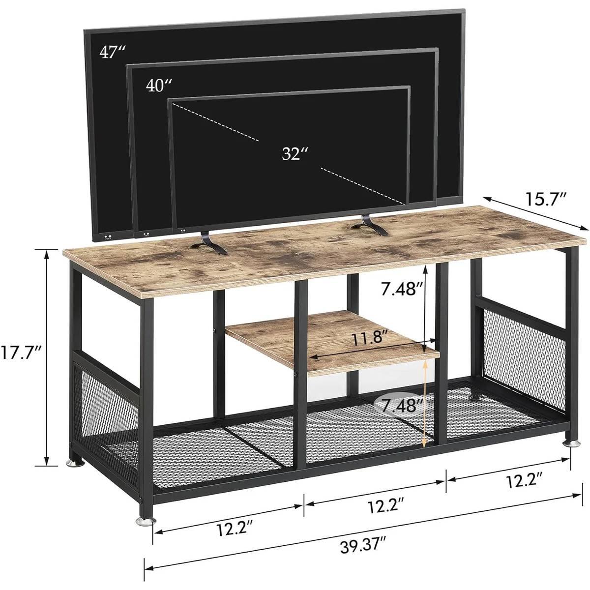 The measurements from the image are:

- 47"
- 40"
- 32"
- 15.7"
- 7.48"
- 17.7"
- 11.8"
- 7.48"
- 12.2"
- 12.2"
- 39.37"