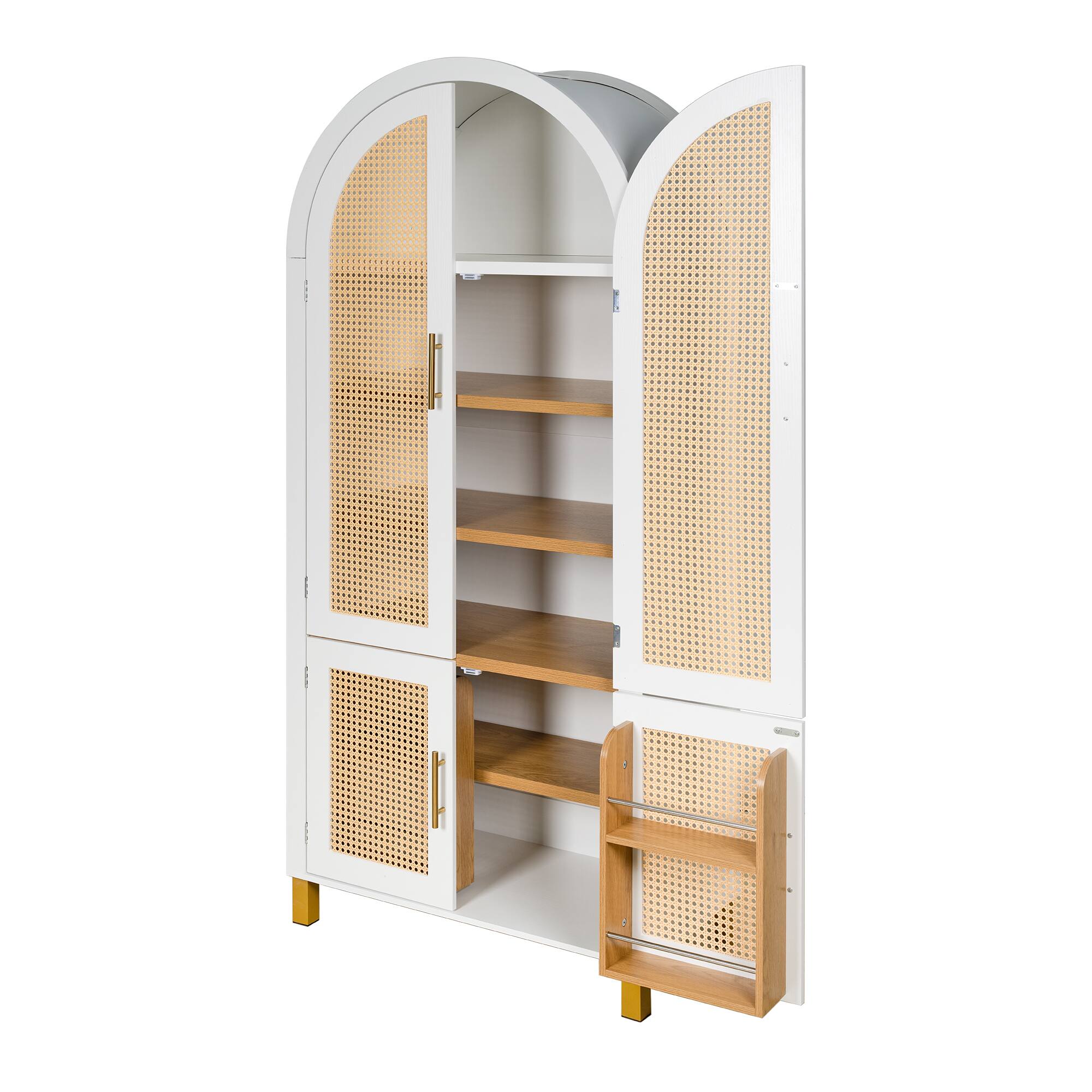 Alt View 9. Loheer - Loheer Arched Storage Cabinet with Rattan Doors, White Farmhouse Storage Cabinet with Adjustable Shelves - White.