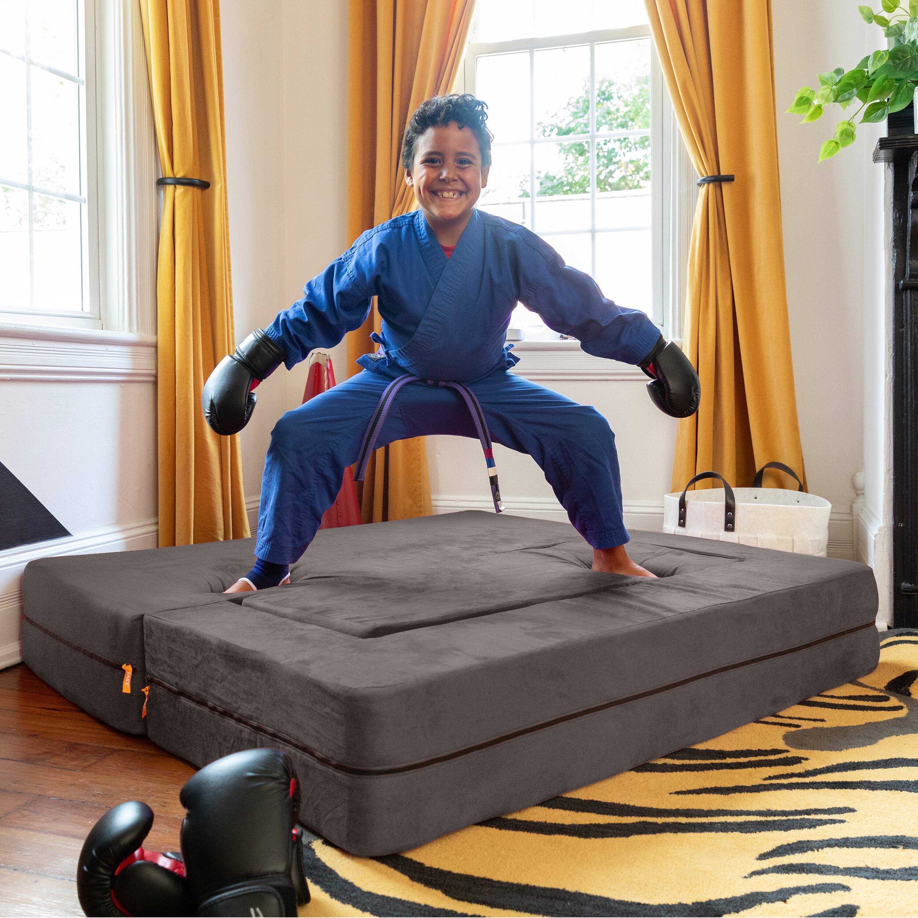 Alt View 6. Jaxx - Jaxx Zipline Kids Sofa & Large Ottoman, 3 in 1 Fold Out Sofa, Big Kids Edition, Charcoal - Charcoal.