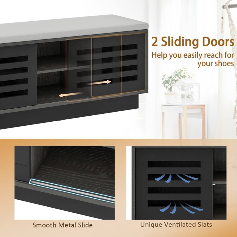 2 Sliding Doors  
Help you easily reach for your shoes  

Smooth Metal Slide  

Unique Ventilated Slats
