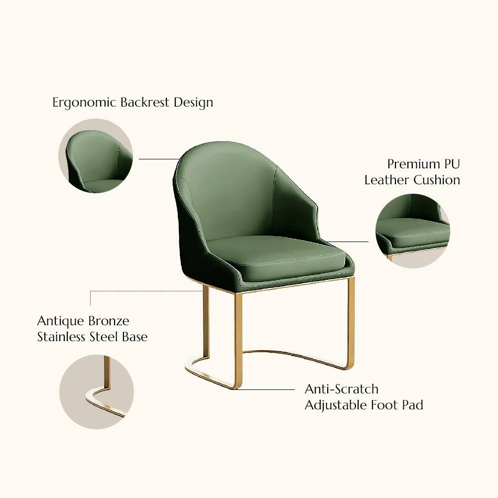 Ergonomic Backrest Design  
Premium PU Leather Cushion  
Antique Bronze Stainless Steel Base  
Anti-Scratch Adjustable Foot Pad