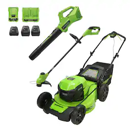 Greenworks - 48V (24V x 2) 20" Cordless Battery Push Mower 3PC Combo Kit, 4Ah 2Ah Batteries and Chargers Included - Green