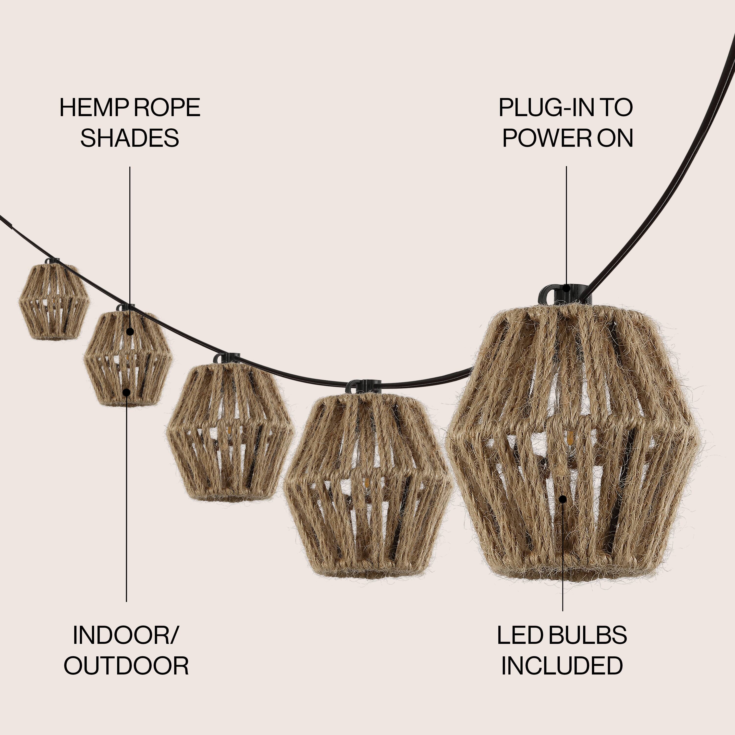 HEMP ROPE SHADES  
PLUG-IN TO POWER ON  
INDOOR/OUTDOOR  
LED BULBS INCLUDED