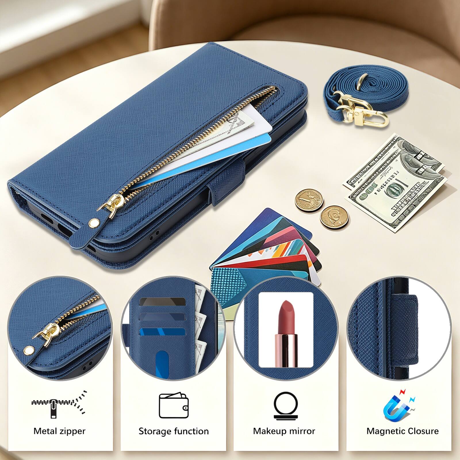HAAORER SAR SW YDE a I FT LANA F112 SEE ARTIAN - UTI/N - MM 1 NURD N CSN

Metal zipper Storage function Makeup mirror Magnetic Closure