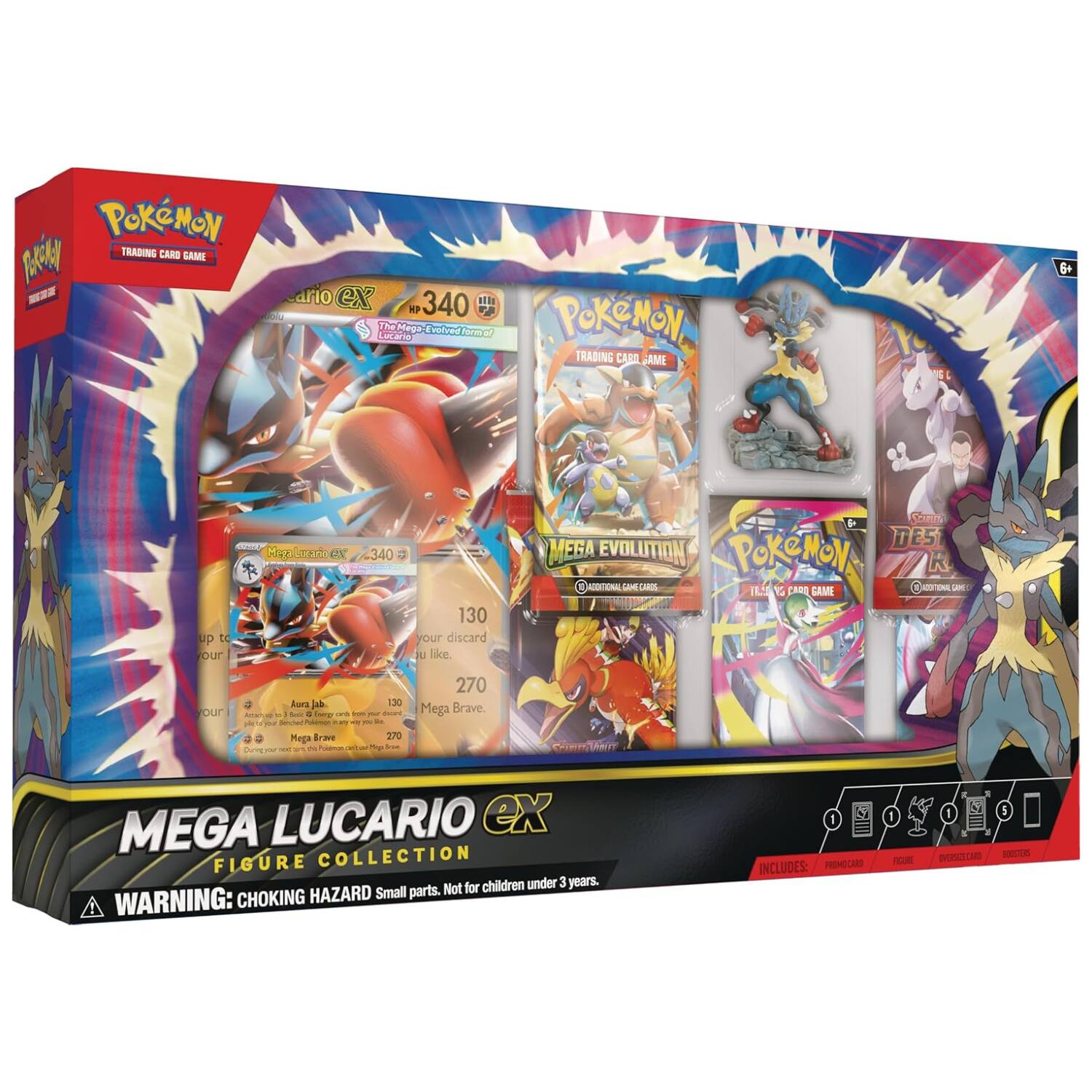 Pokémon Trading Card Game: Mega Evolution - Mega Lucario EX Figure Collection

- Pokémon Trading Card Game
- Mega Evolution
- Mega Lucario EX
- 340 HP
- 130
- 270
- Mega Brave
- Additional Game Cards
- Figure
- Includes: Premium Cards, Figure, Additional Game Cards

WARNING: CHOKING HAZARD - Small parts. Not for children under 3 years.