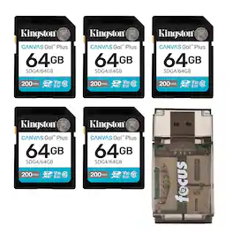 Kingston - Canvas Go Plus 64GB Gen4 Memory Card (5-Pack) with Card Reader Bundle