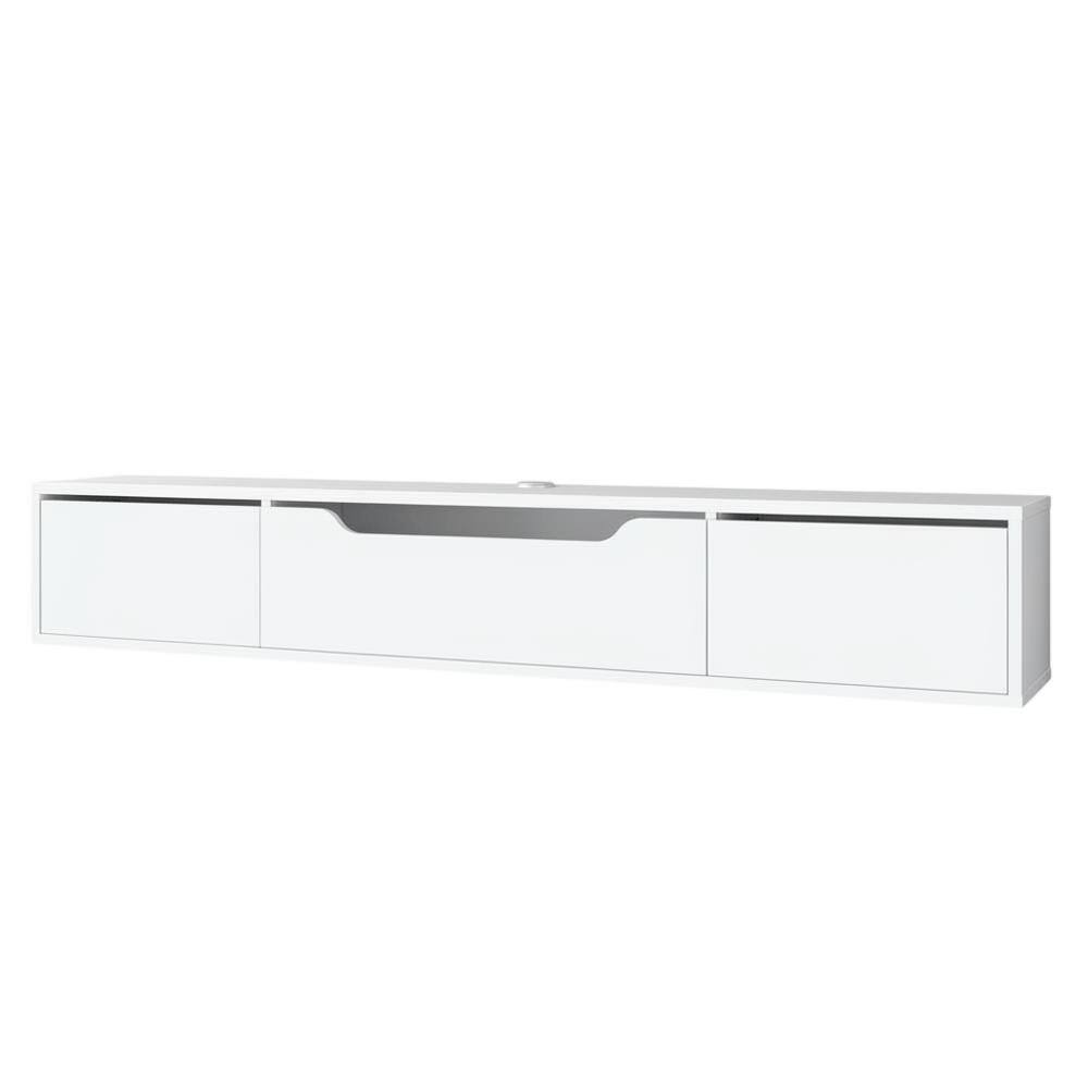 Alt View 3. FurniFact - White Wall-Mounted TV Stand, Up to 80 Inch Screens, Engineered Wood Material - Brown.