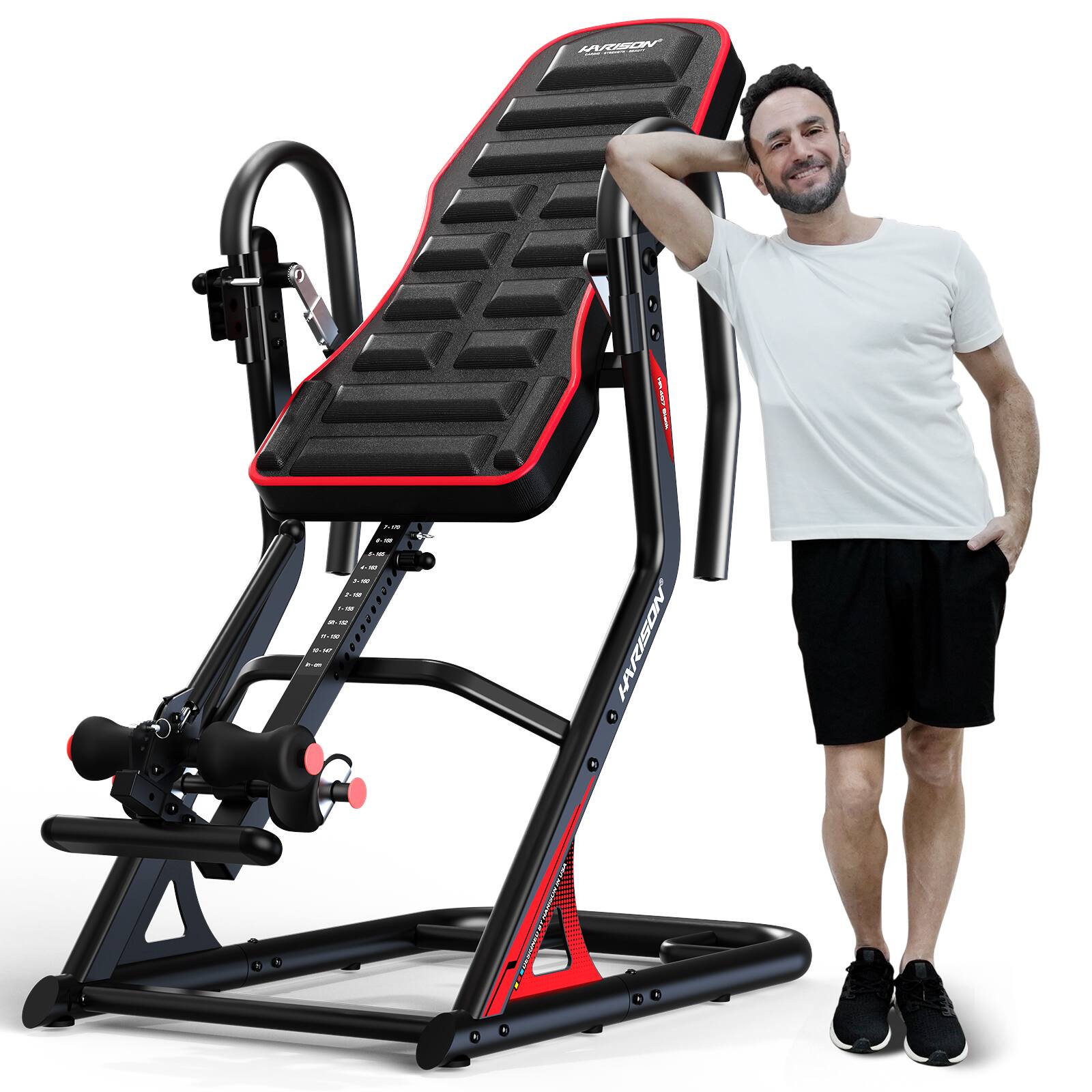 Left. HARISON - HARISON Heavy Duty Inversion Table for Back Pain Relief 350 LBS Capacity with 3D Memory Foam (BB407) - black.