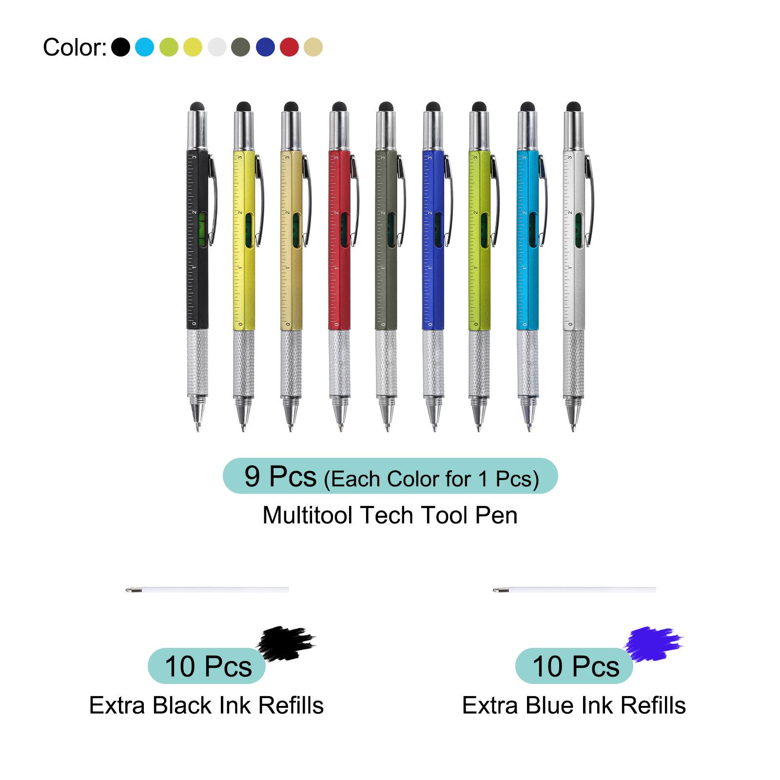 Color: b Srotetiletster utrloe - + tantini | 9 Pcs (Each Color for 1 Pcs) Multitool Tech Tool Pen 10 Pcs Extra Black Ink Refills 10 Pcs Extra Blue Ink Refills