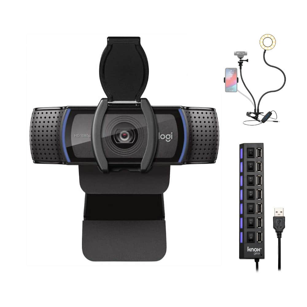 Logitech - C920S Pro HD Webcam Bundle with USB Hub and Ring Light Bundle