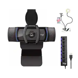 Logitech - C920S Pro HD Webcam Bundle with USB Hub and Ring Light Bundle