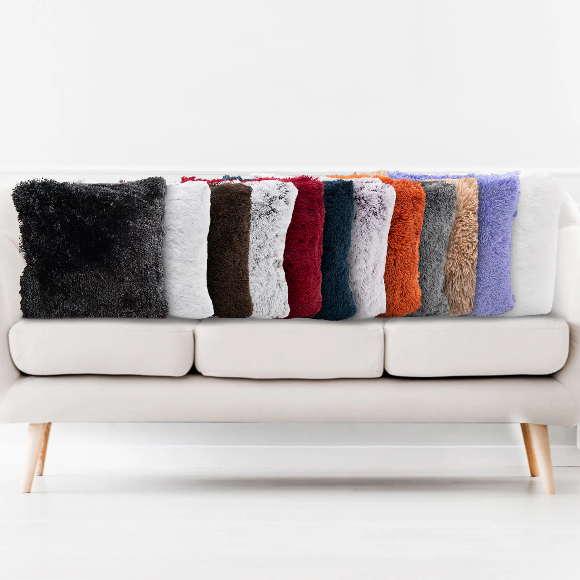 Alt View 2. Cheer Collection - Plush Shaggy Long Hair Faux Fur Accent Throw Pillows with Inserts, 18 x 18-Inch, Set of 2 - White - White.