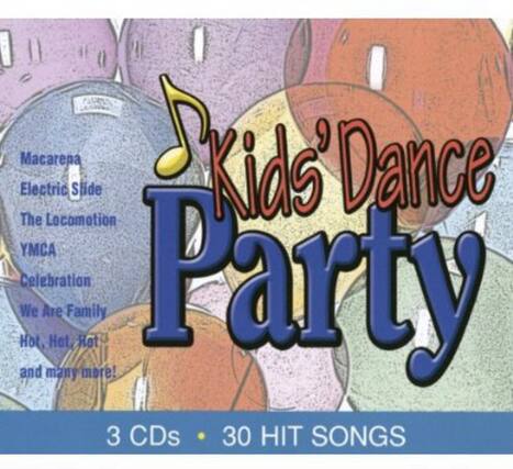 Kids' Dance Party
Macarena
Electric Slide
The Locomotion
YMCA
Celebration
We Are Family
Hot, Hot, Hot!
and many more!
3 CDs • 30 HIT SONGS