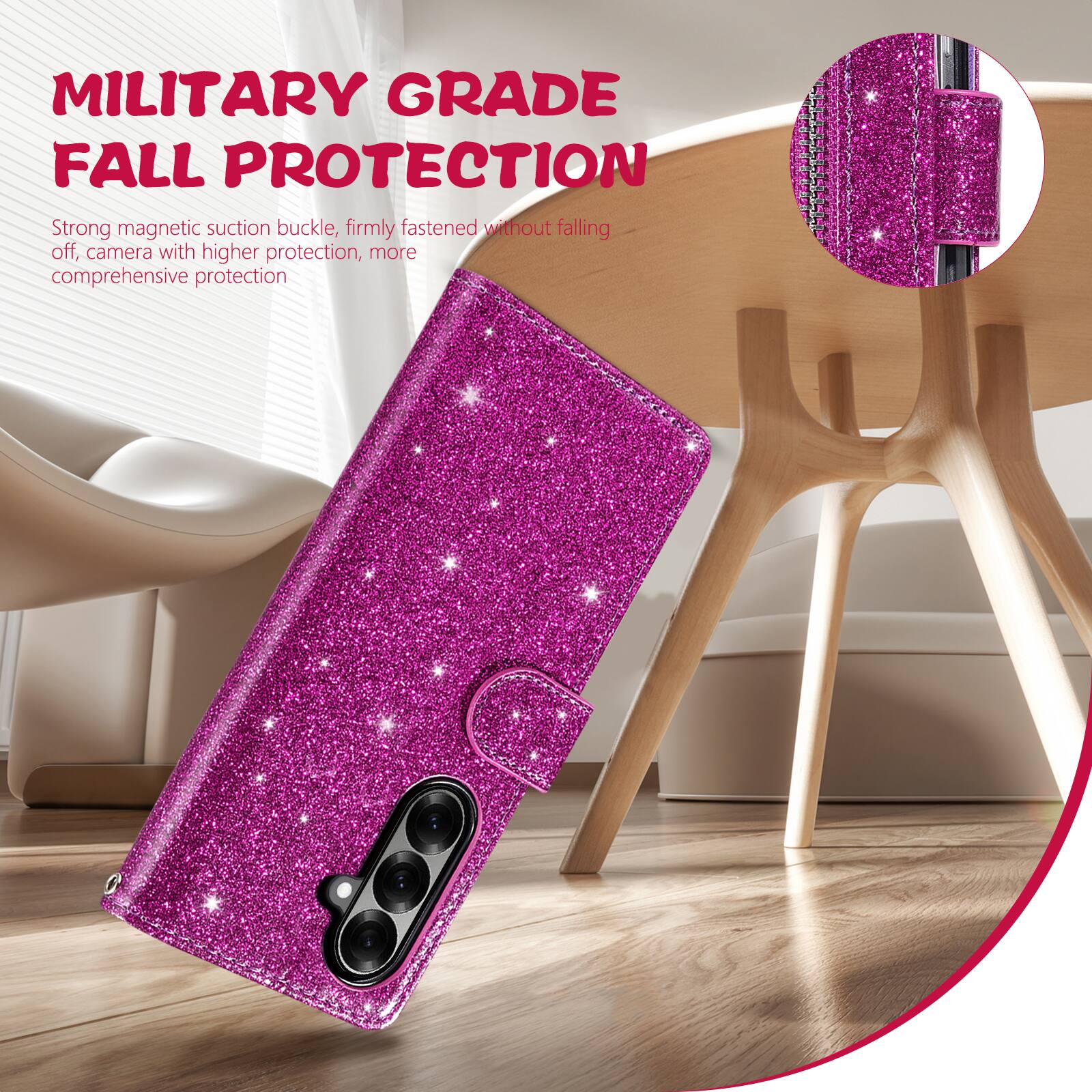 MILITARY GRADE FALL PROTECTION

Strong magnetic suction buckle, firmly fastened without falling off, camera with higher protection, more comprehensive protection