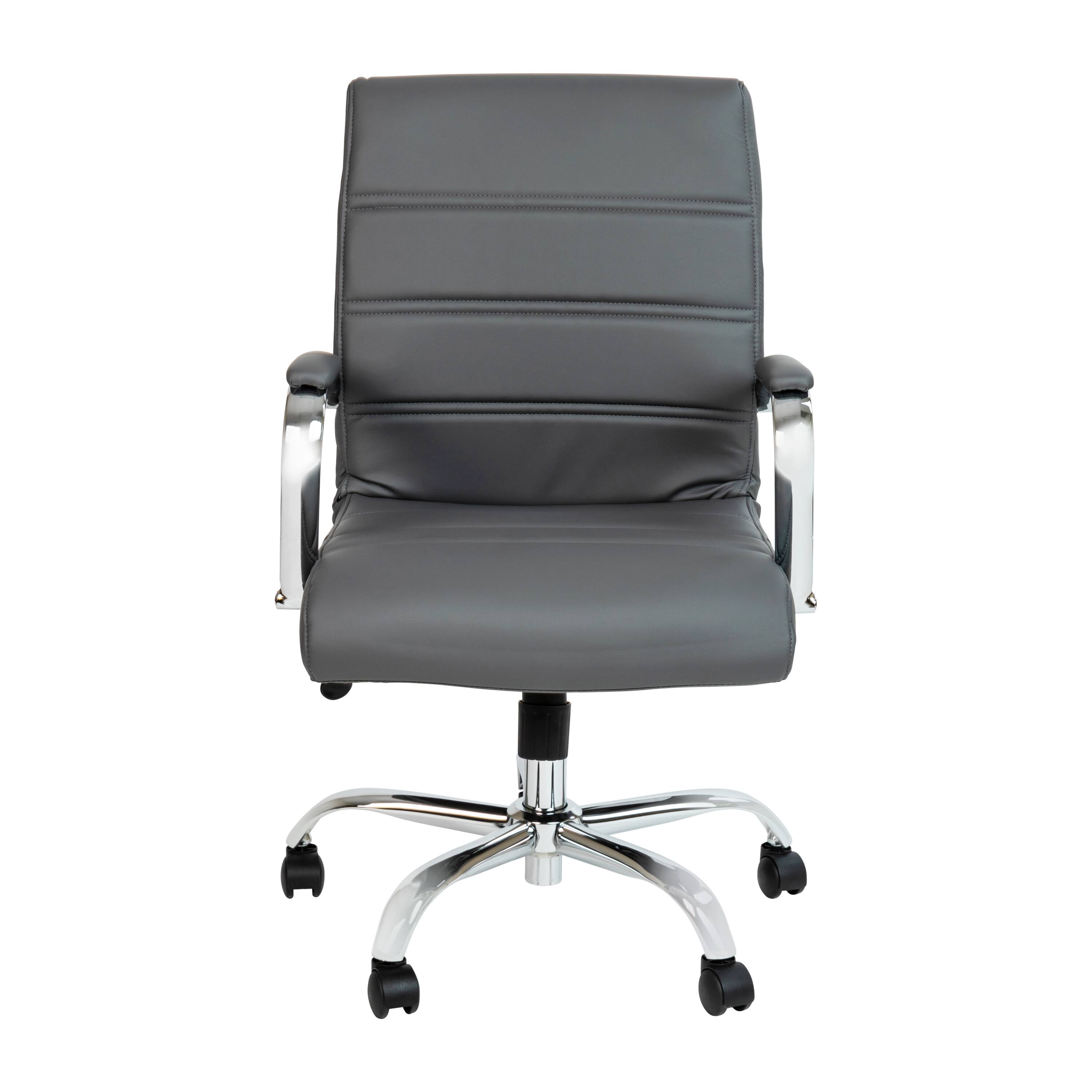 Alt View 7. Emma + Oliver - Mid-Back Executive Swivel Office Chair with Metal Frame and Arms - Gray LeatherSoft/Chrome Frame.