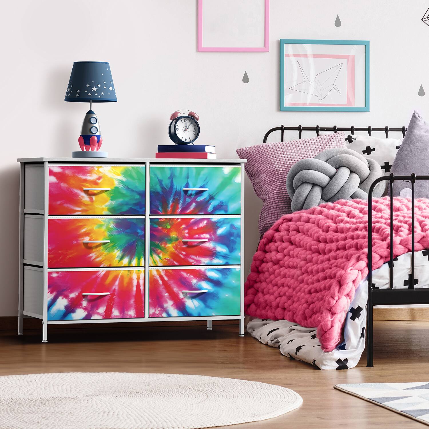 Angle. Sorbus - Sorbus Dresser with 6 Drawers, Furniture Storage Tower Unit for Bedroom, Hallway, Closet Wood Top Fabric Drawers Chest - Rainbow.