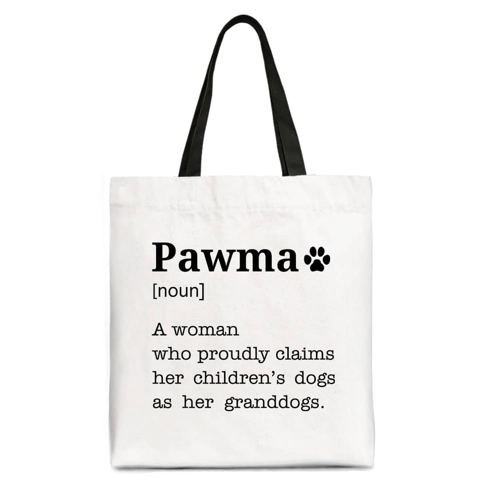 OrnamentallyYou - Pawma Definition Canvas Tote Bag, Funny Dog Lovers Mom Gift Shopper - White Black