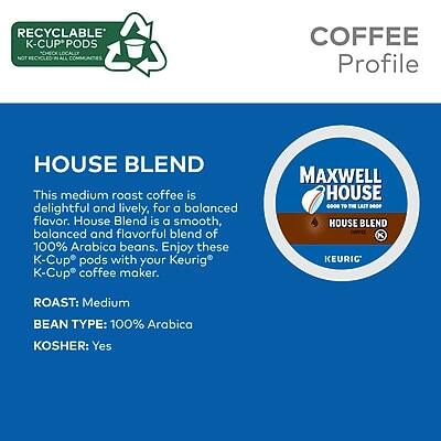**RECYCLABLE K-CUP PODS**  
*NOT RECYCLED IN ALL COMMUNITIES*

**COFFEE Profile**

**HOUSE BLEND**  
This medium roast coffee is delightful and lively, for a balanced flavor. House Blend is a smooth, balanced and flavorful blend of 100% Arabica beans. Enjoy these K-Cup® pods with your Keurig® K-Cup coffee maker.

**ROAST:** Medium  
**BEAN TYPE:** 100% Arabica  
**KOSHER:** Yes