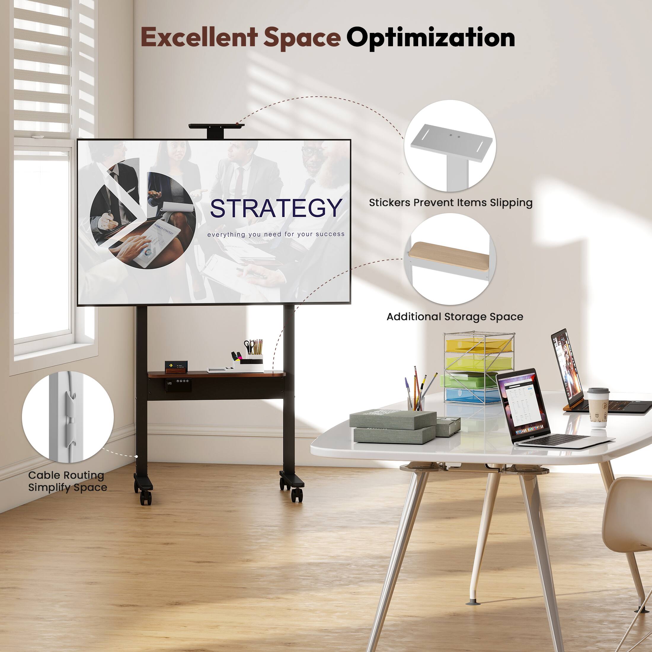 Excellent Space Optimization

- Stickers Prevent Items Slipping
- Additional Storage Space
- Cable Routing Simplify Space

STRATEGY  
everything you need for your success