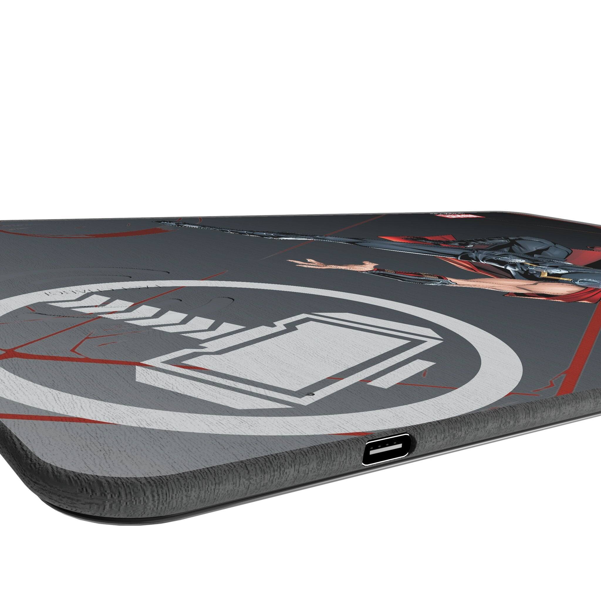 Left. Keyscaper - Marvel MechLine 15-Watt Wireless Charger and Mouse Pad - Thor.